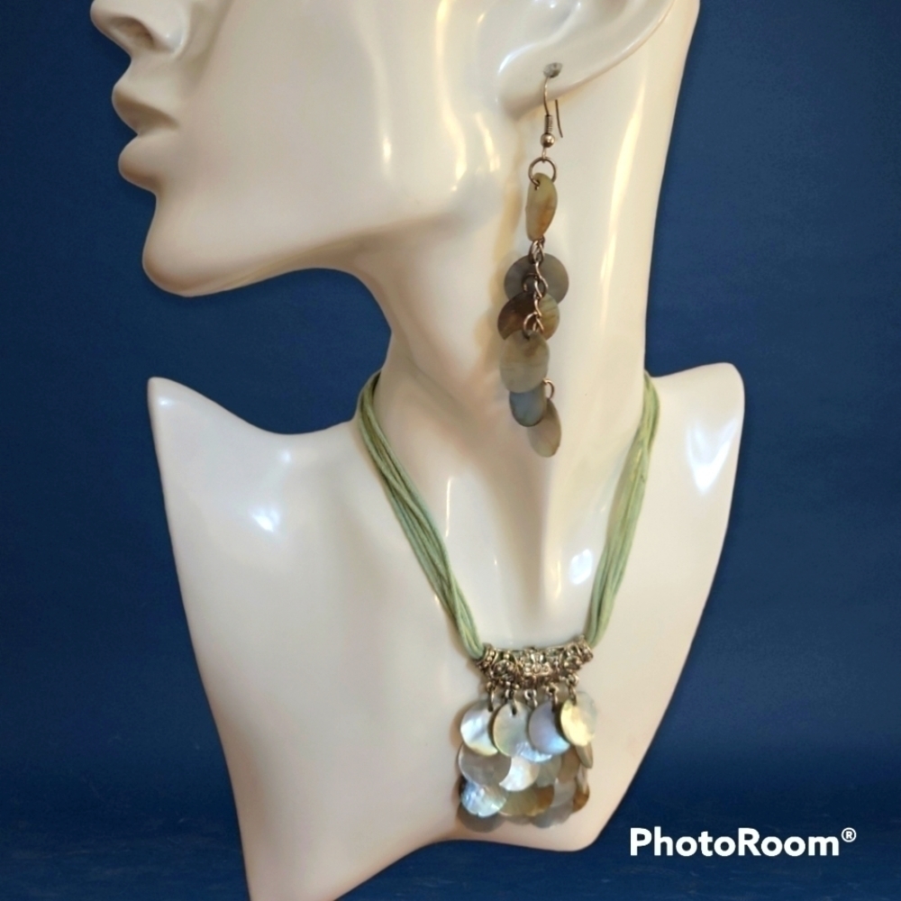 Abalone Shell Cluster Dangle Hook Earrings Mermai… - image 1